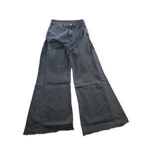 Shein Size 30 - 32 High Waist Raw Hem Wide Leg Hip Gusset Dark Grey Jeans